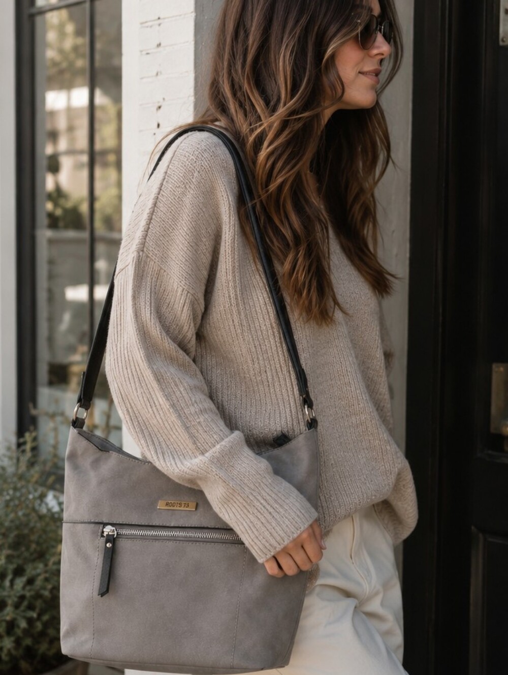 ROOTS 73 Slouchy Shoulder Bag – Soft Grey